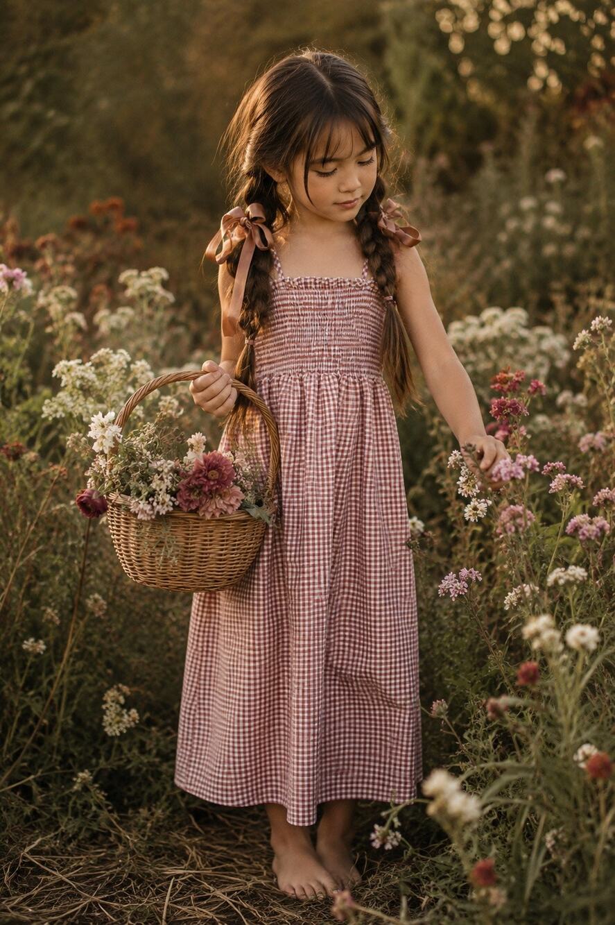 Seasons Keep Changing Cinnamon Gingham Smocked Maxi Dress 8/9